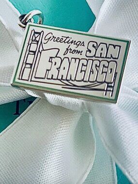 Tiffany & Co. San Francisco Postcard Sterling Silver Blue Enamel Trim Charm 🌉
